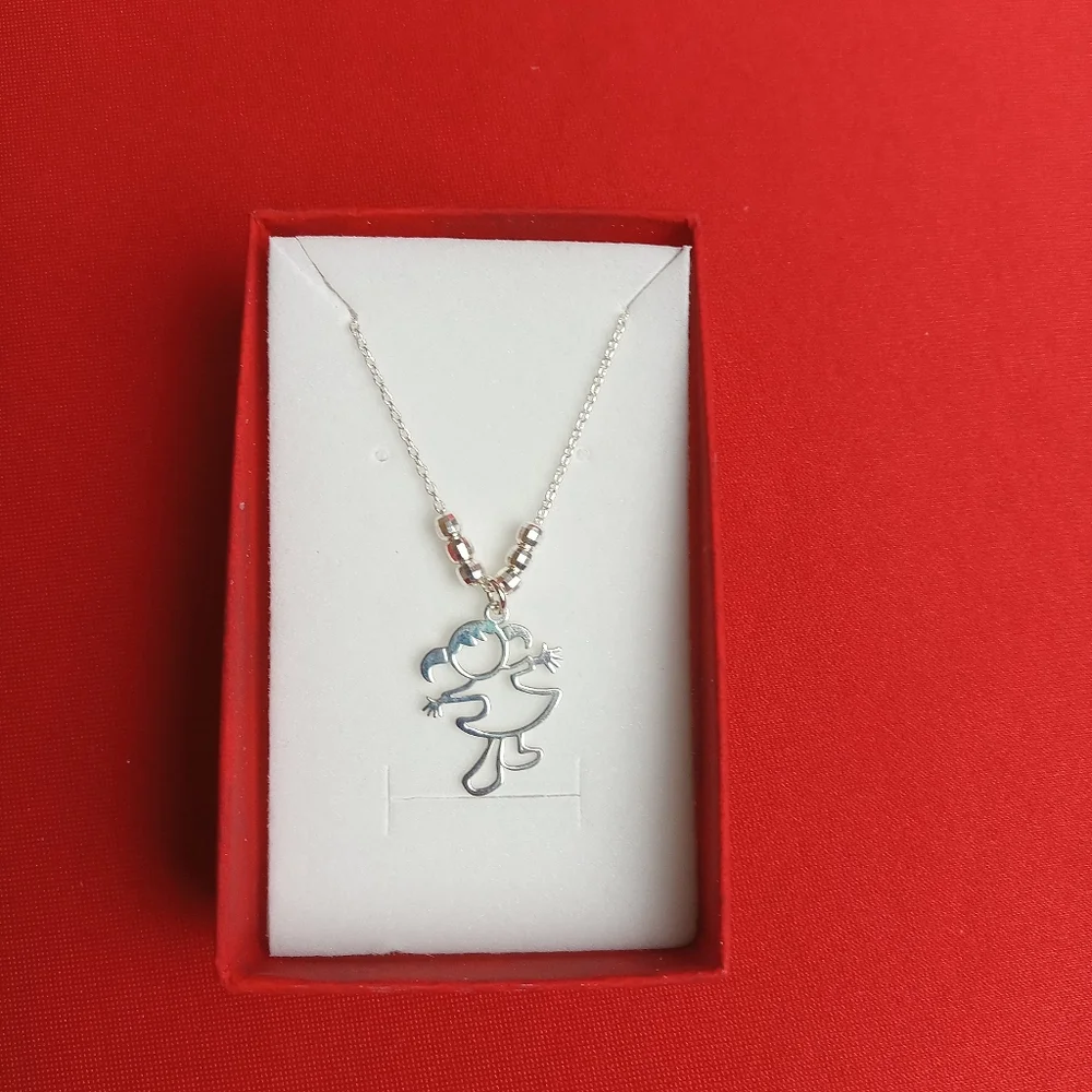 925 Sterling Silver Genuine Beads Necklace with‎ Silver Little Girl Pendant - Picture 5 of 8